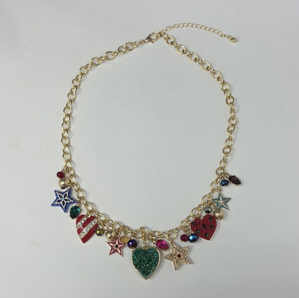 Macy's Holiday Lane Gold Tone Festive Pendant Charm Necklace 18" + 3" Extender